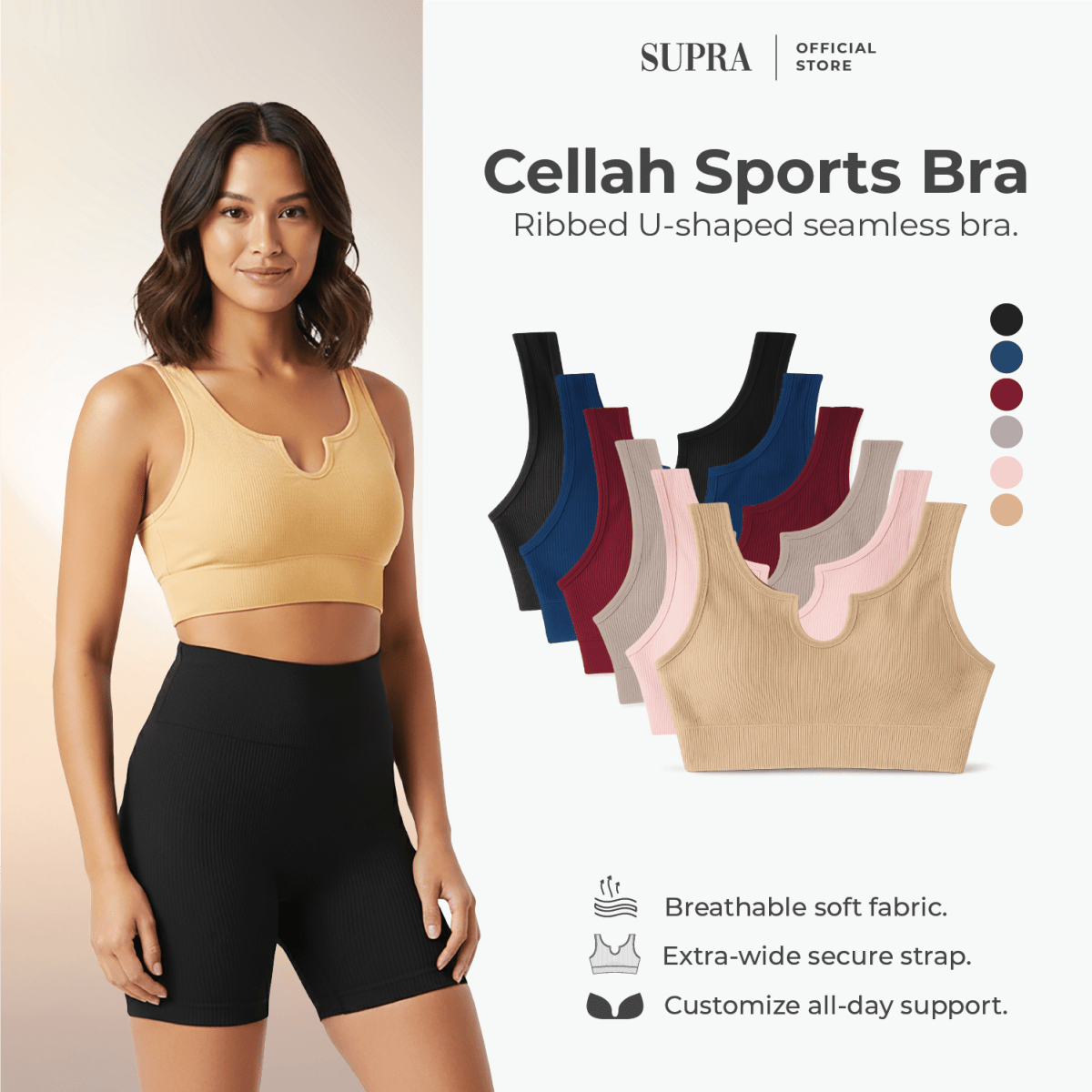 Cellah Sports Bra - Ribbed Seamless bra - SupraSports