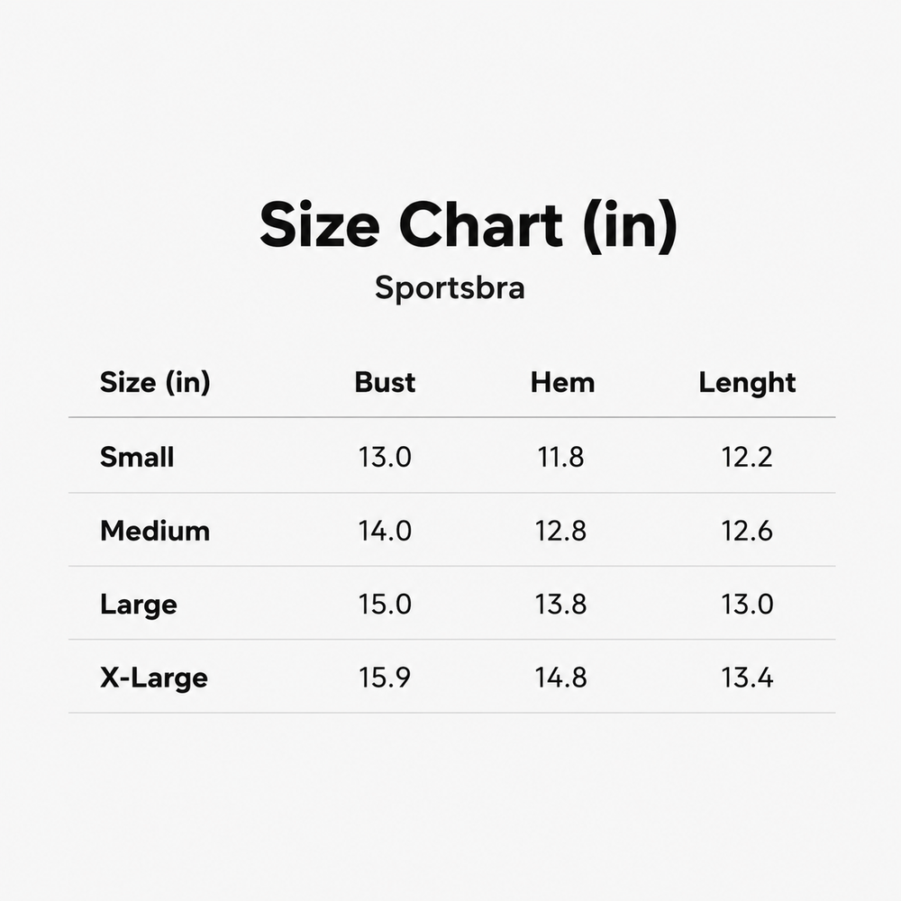 Size chart in inches