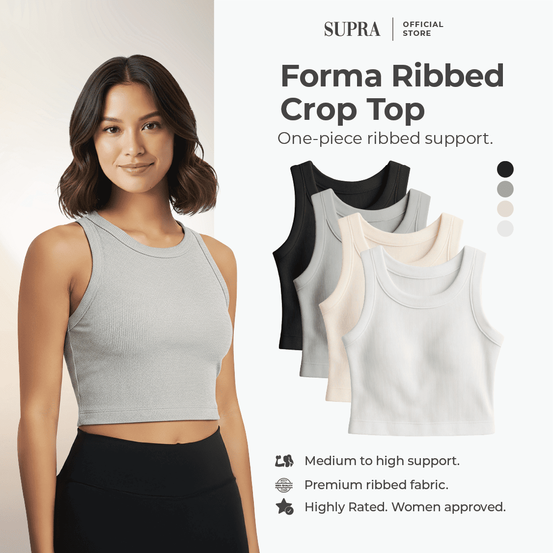 Forma Ribbed Crop Top (with Built-in Pads)
