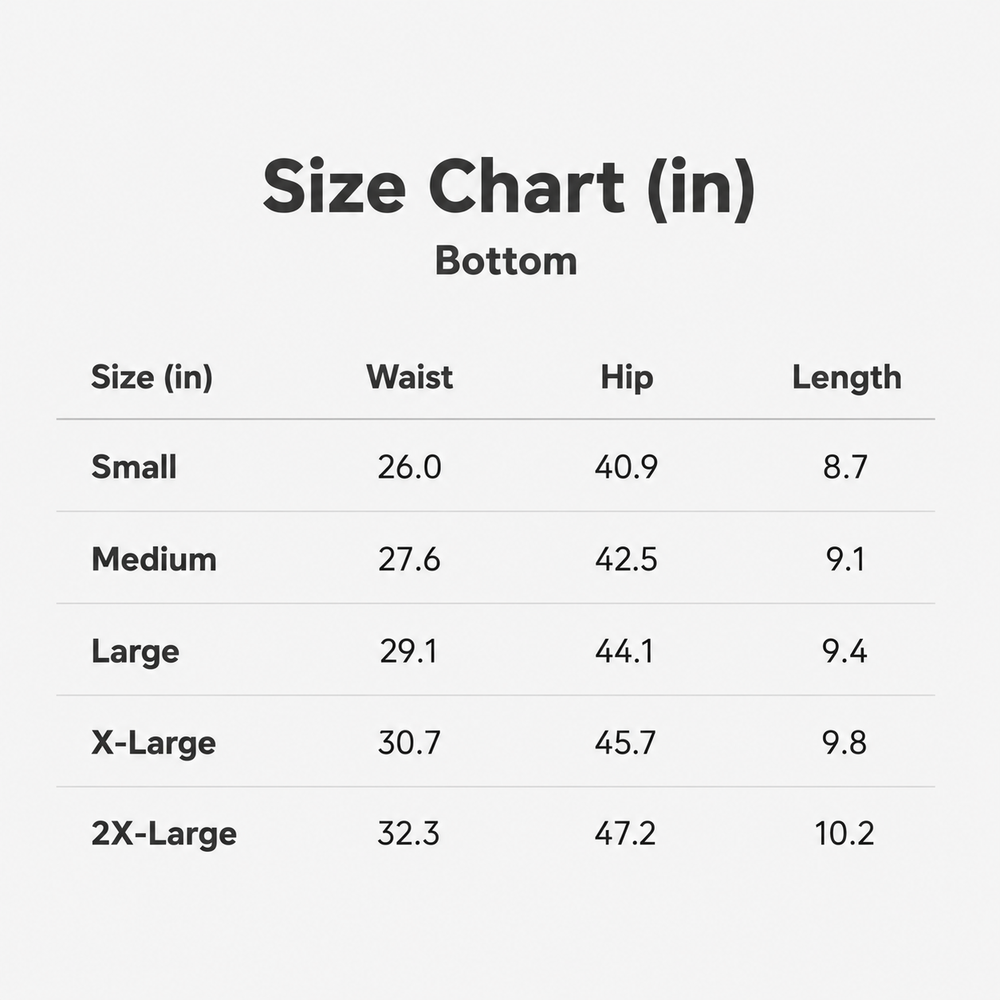 Size chart in inches