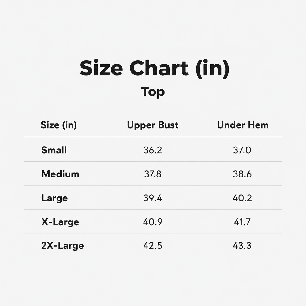 Size chart in inches