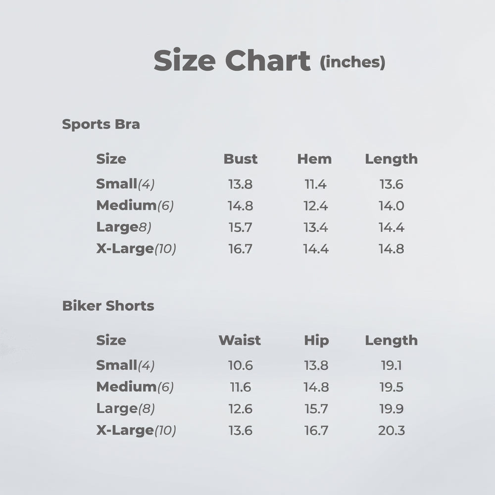 Size chart in inches