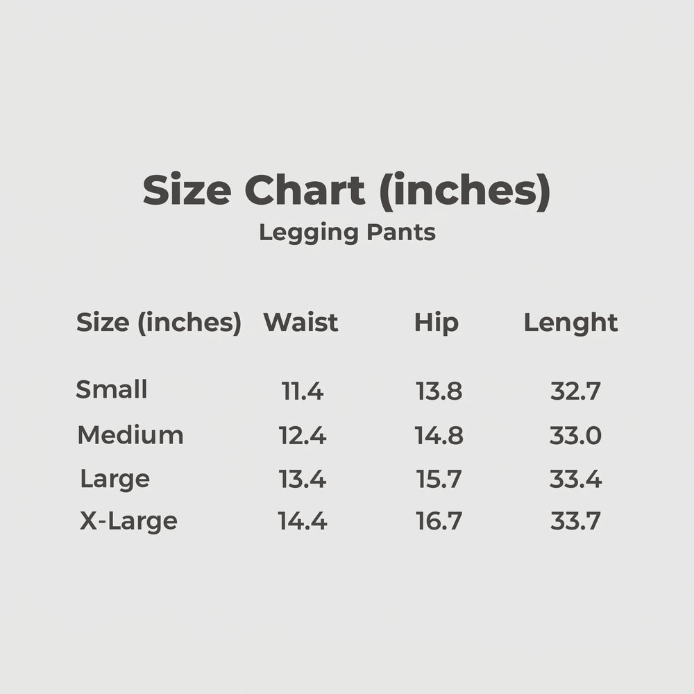Size chart in inches