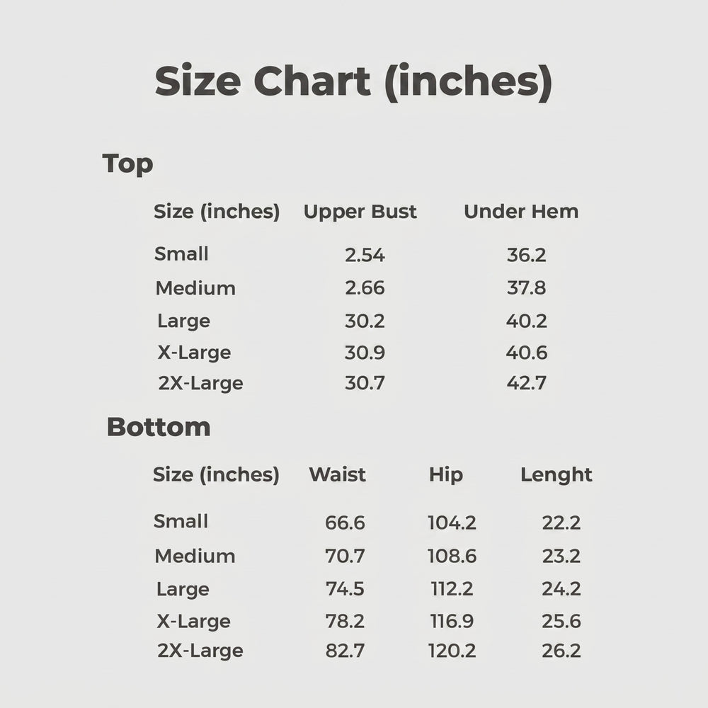 Size chart in inches