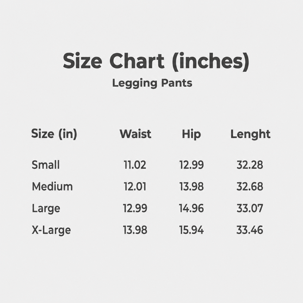 Size chart in inches