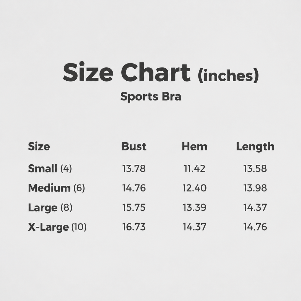 Size chart in inches