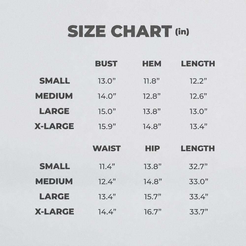 Size chart in inches