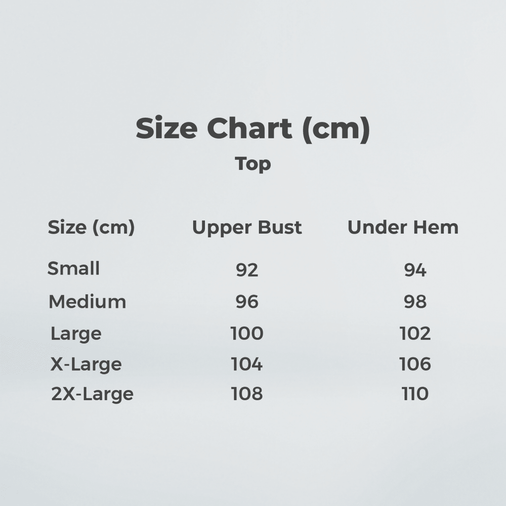Size chart in centimeters