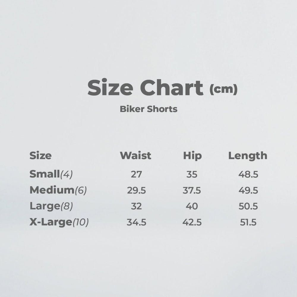 Size chart in centimeters