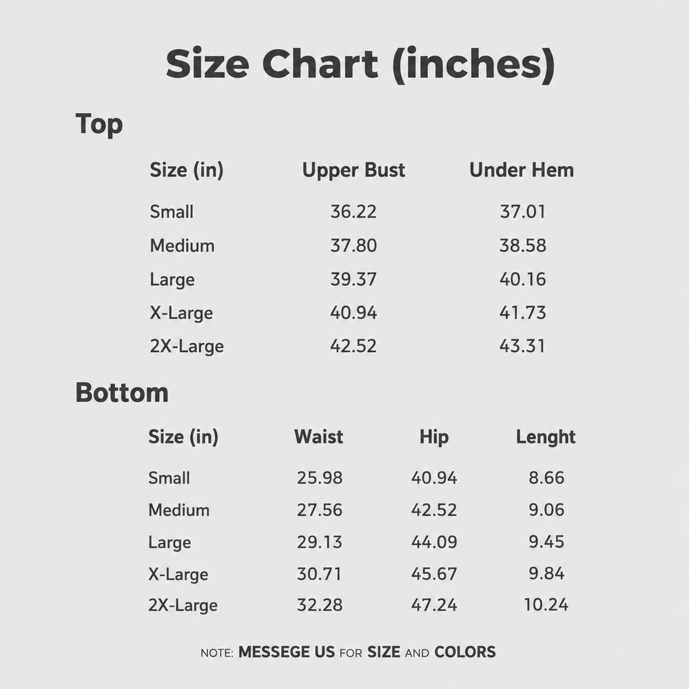 Top size chart in inches